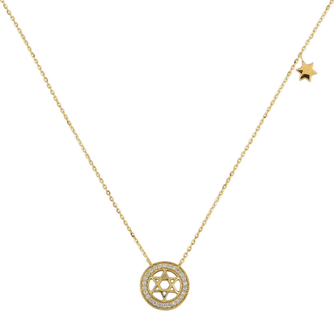 18K Yellow Gold Star of David Diamond Necklace 0.08ct. tw