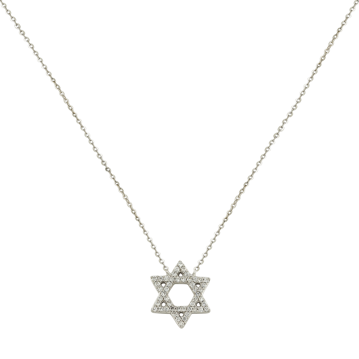 18K White Gold Star of David Diamond Necklace 0.16ct. tw