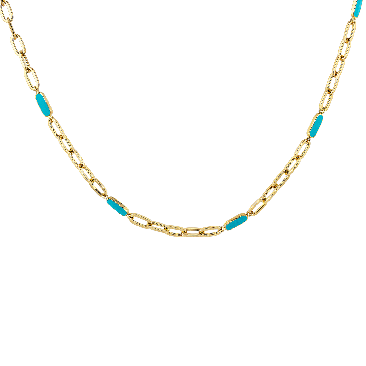 Turquoise Enamel Infinity Link Necklace