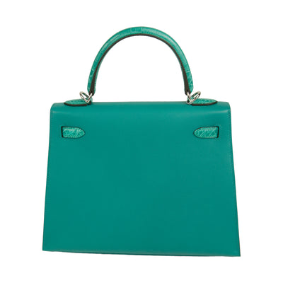 Hermes Kelly Sellier 25 Vert Verone Madame and Shiny Niloticus Crocodile Palladium Hardware