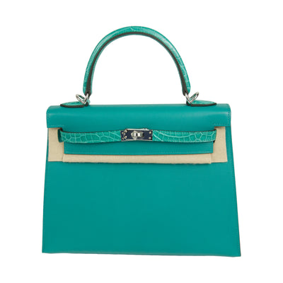 Hermes Kelly Sellier 25 Vert Verone Madame and Shiny Niloticus Crocodile Palladium Hardware