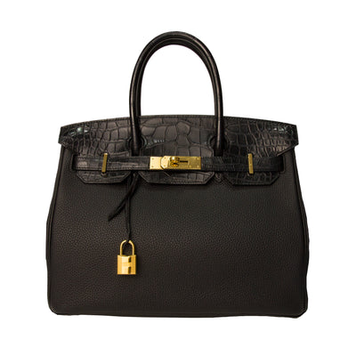 Hermes Birkin 30 Black Matte Alligator and Togo Touch with Rose Gold Hardware