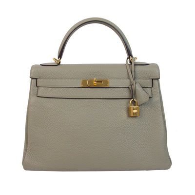 Hermes Kelly 32 Sauge Clemence Retourne with Gold Hardware