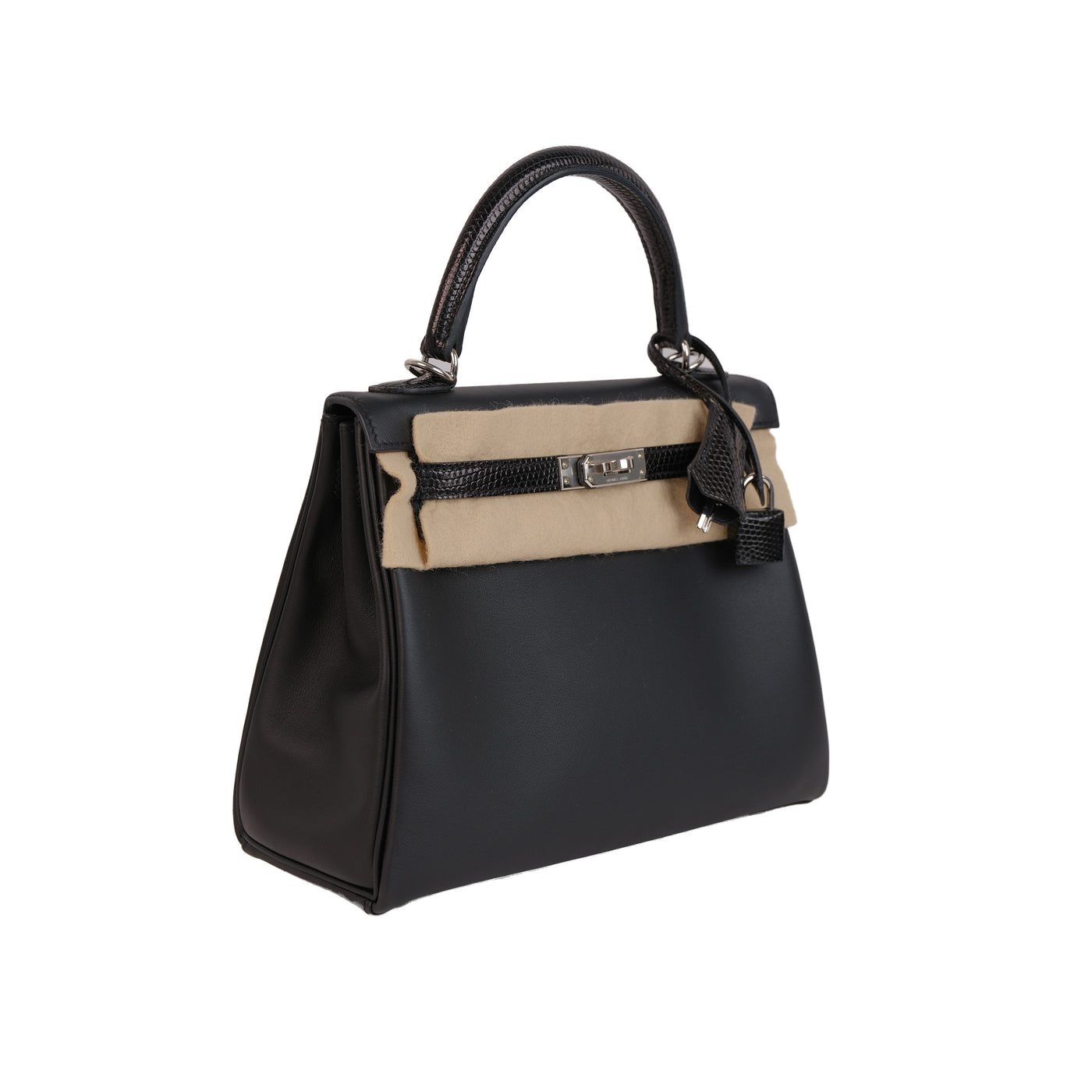 Hermes Kelly 25 Retourne Noir Lizard and Swift Touch with Palladium Hardware