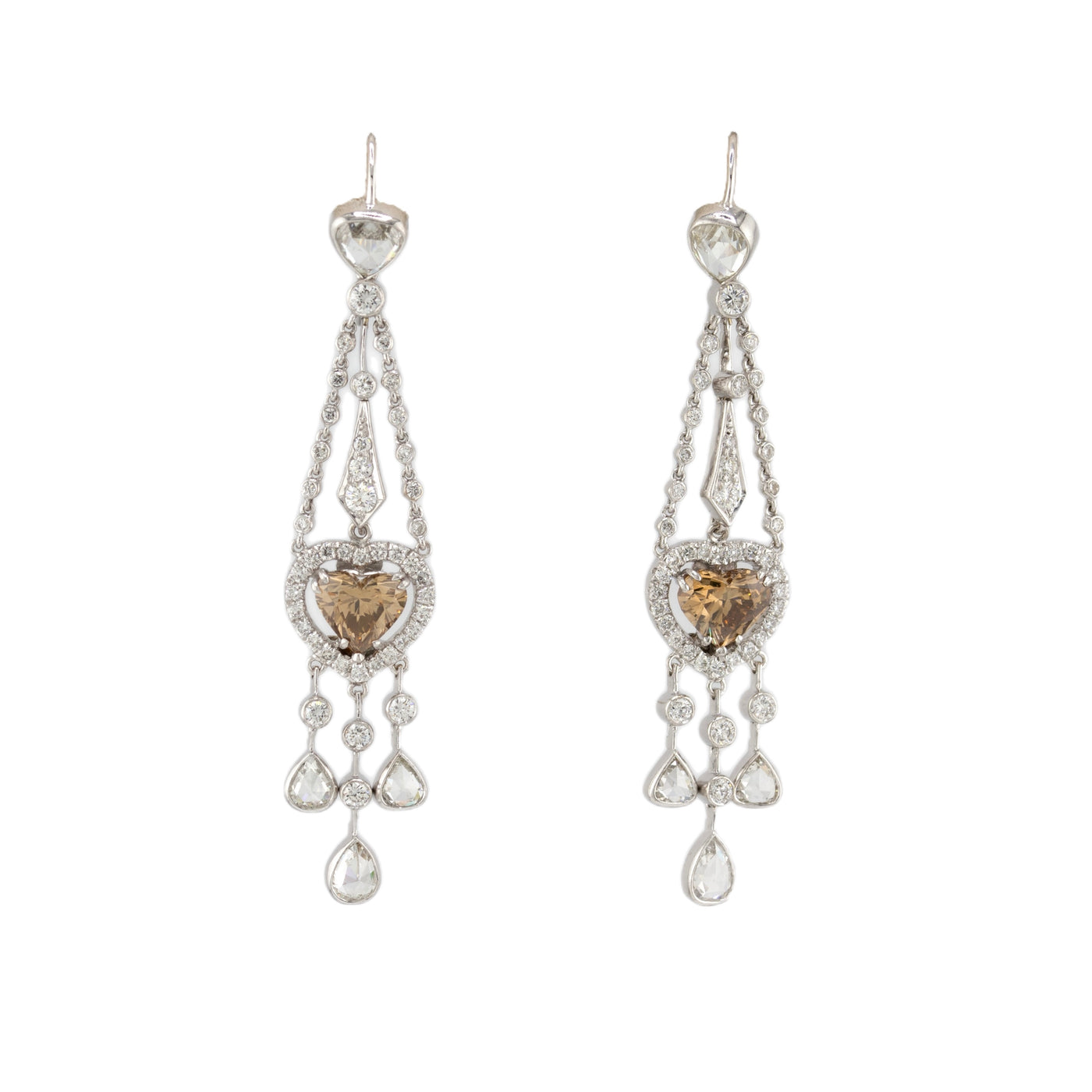 Fred Leighton 18K White Gold Champagne Diamond Earrings