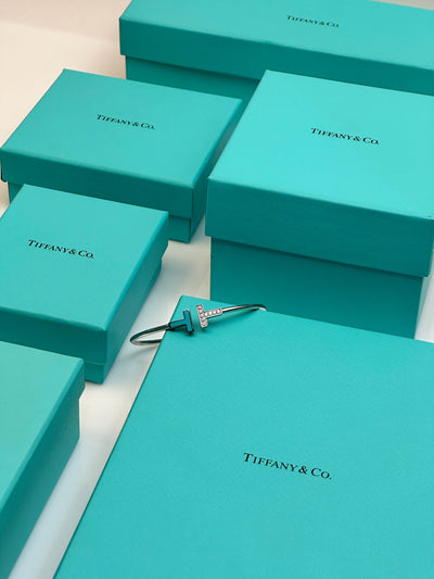 Tiffany & Co. 18K White Gold Turqoise & Diamond T-Wire Bracelet