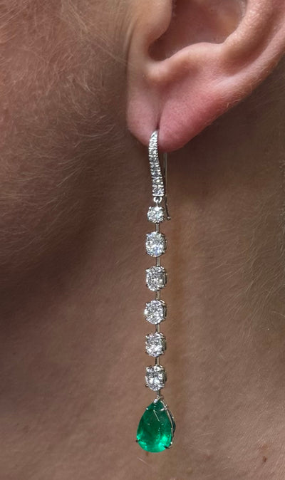 ECJ Collection Platinum Diamond & Colombian Emerald Drop Earrings