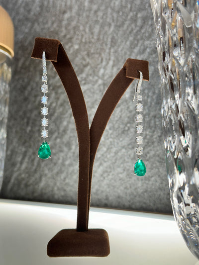ECJ Collection Platinum Diamond & Colombian Emerald Drop Earrings