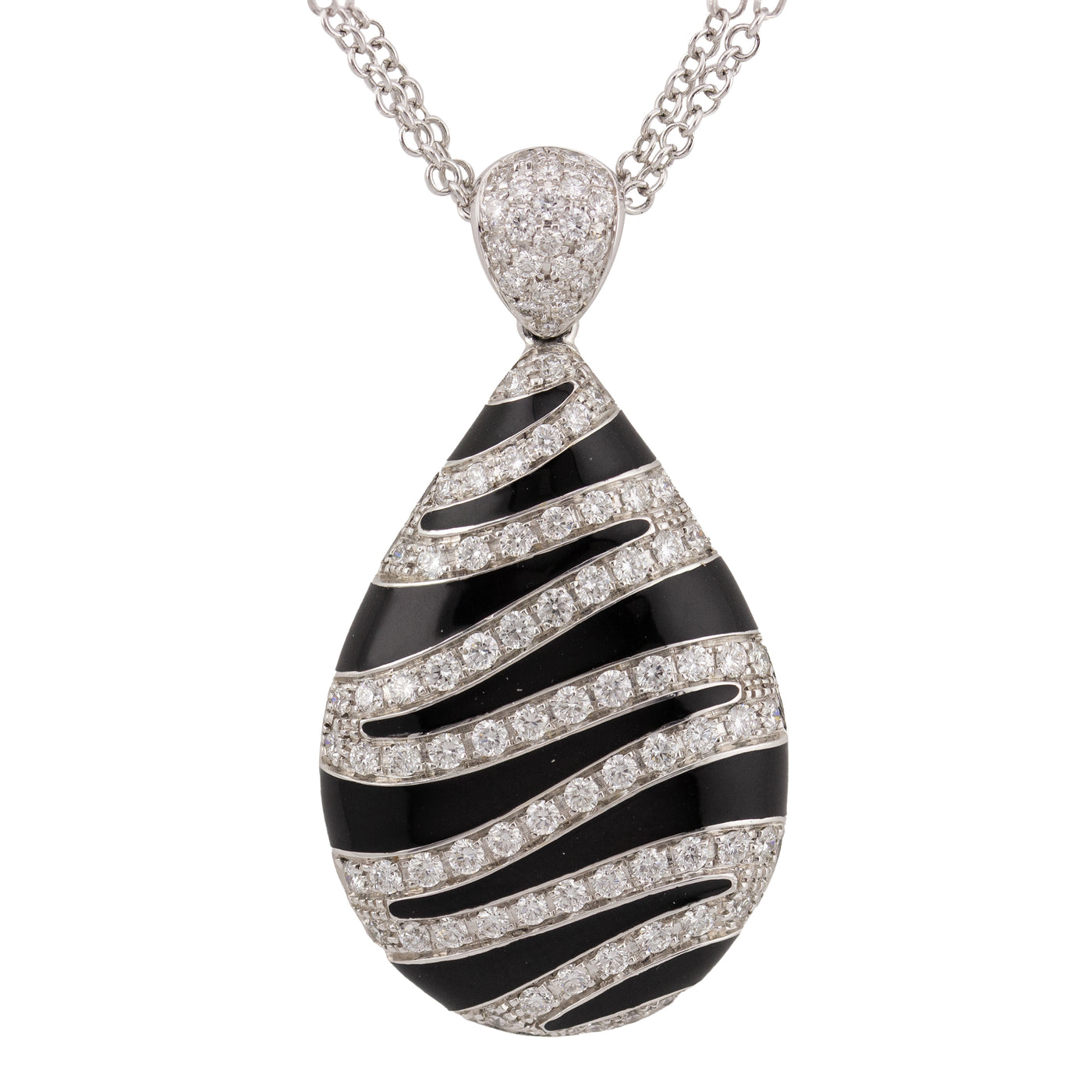 Leo Pizzo 18KT White Gold Diamond Enamel Zebra Pendant Necklace