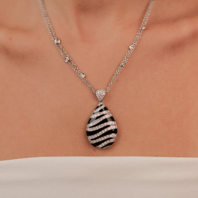 Leo Pizzo 18KT White Gold Diamond Enamel Zebra Pendant Necklace