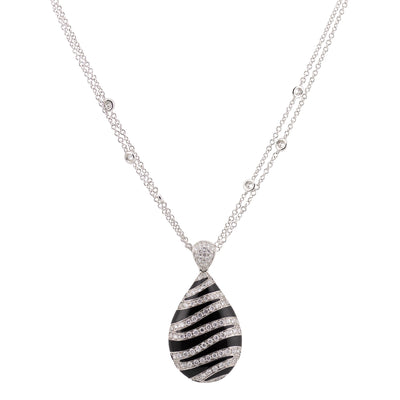 Leo Pizzo 18KT White Gold Diamond Enamel Zebra Pendant Necklace