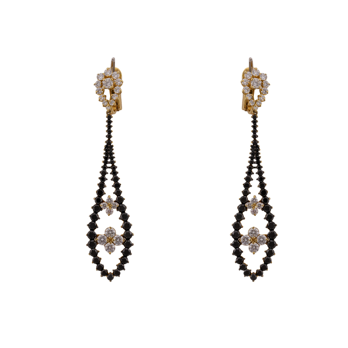 Leo Pizzo 18K Yellow Gold Black & White Diamond Earrings