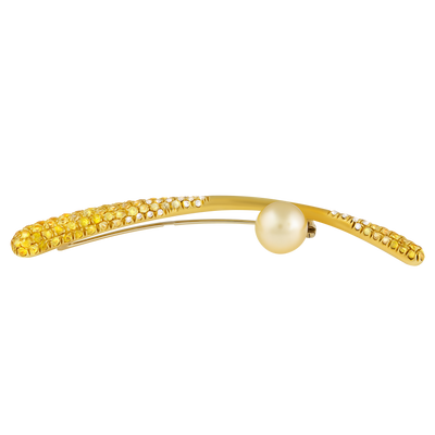 Stefan Hafner 18K Yellow Gold Diamond & Sapphire & Pearl Pin
