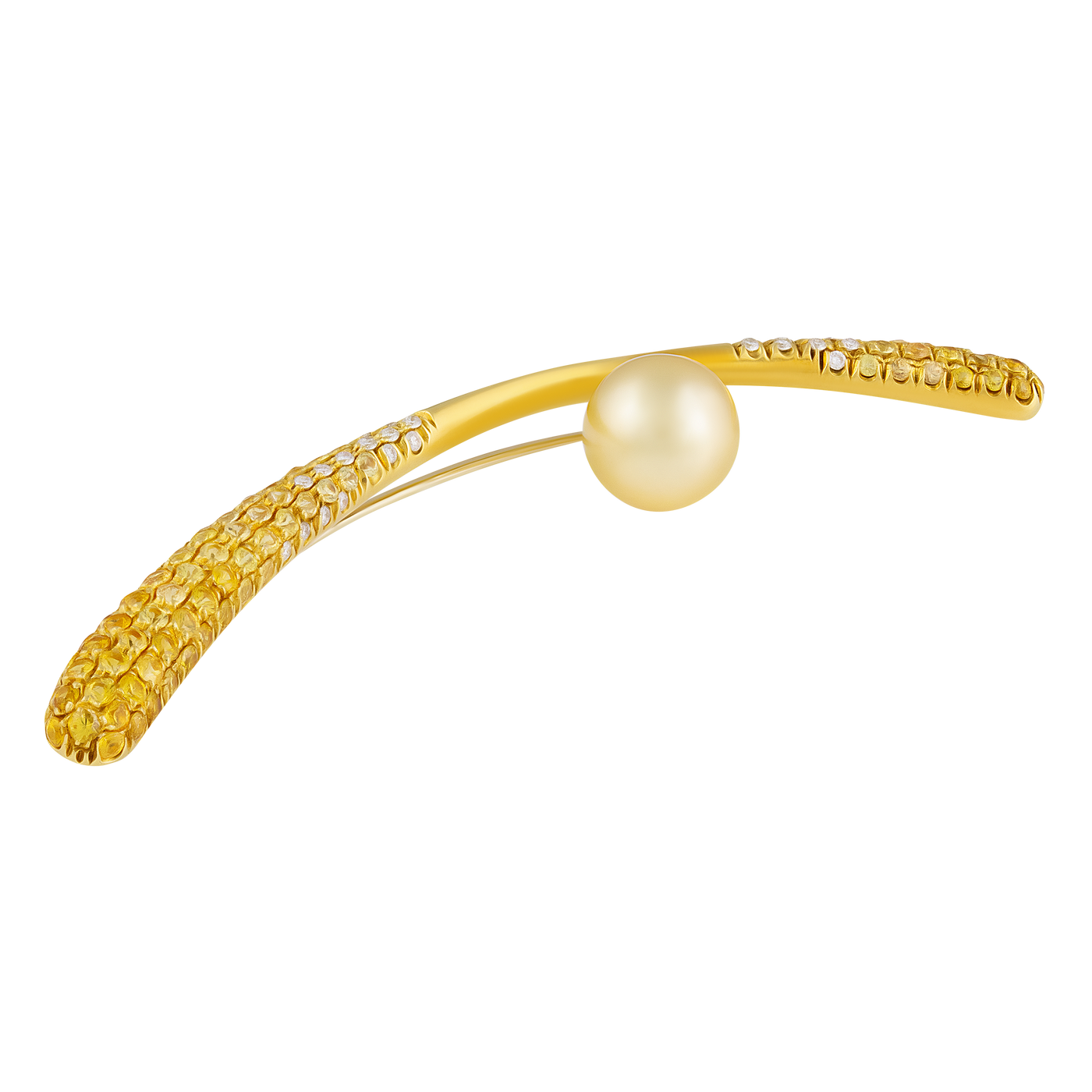 Stefan Hafner 18K Yellow Gold Diamond & Sapphire & Pearl Pin