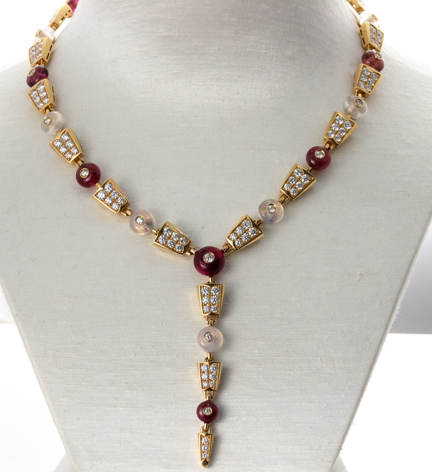 Bulgari Serpenti 18K Rose Gold Diamond & Rubellite & Quartz Necklace