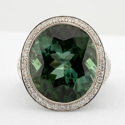 ECJ Collection 18K White Gold Ring with Diamonds and Green Tourmaline