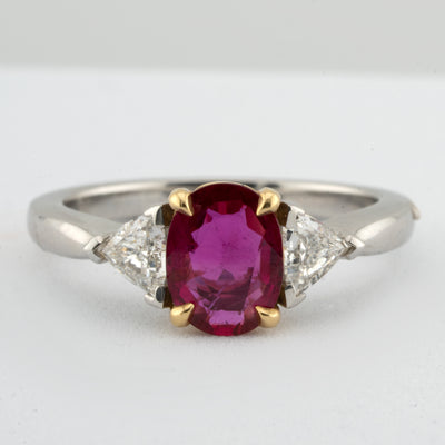 ECJ Collection Platinum and 18K Yellow Gold Ring with Ruby and Diamonds