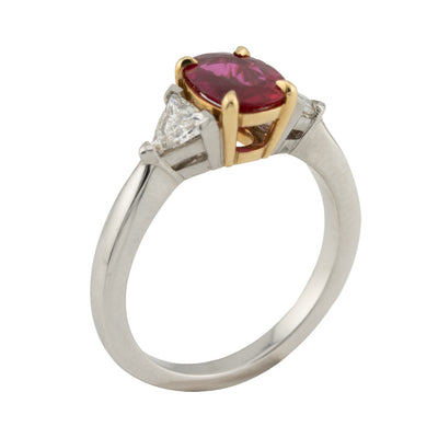 ECJ Collection Platinum and 18K Yellow Gold Ring with Ruby and Diamonds