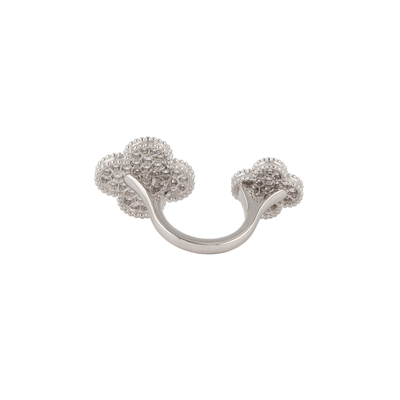 Van Cleef & Arpels 18K White Gold with Diamonds Magic Alhambra Between the Finger Ring