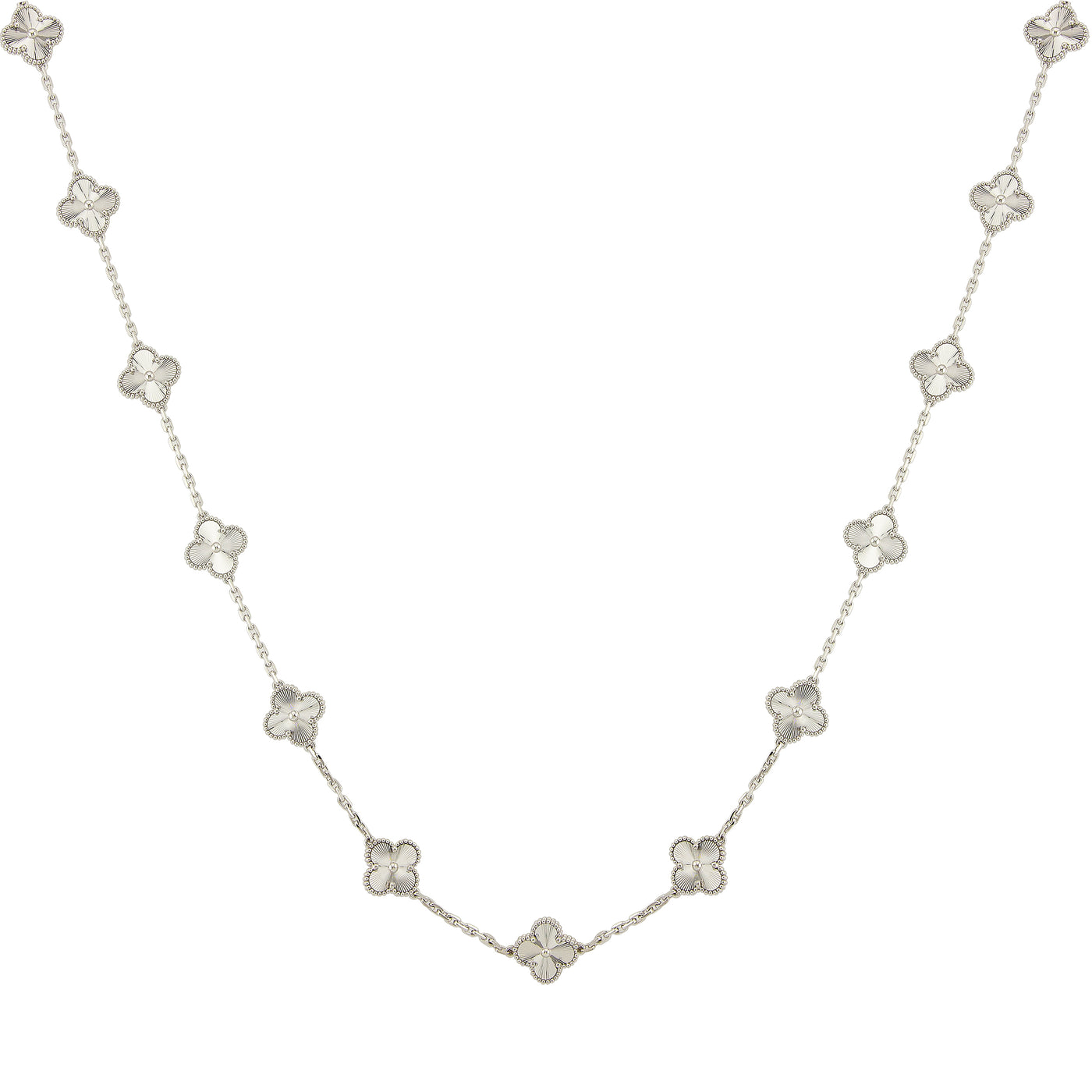 Van Cleef & Arpels 18K White Gold Vintage Alhambra Long Necklace, 20 Motifs