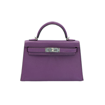 Hermes Mini Kelly II Sellier 20 Anemone Chevre Mysore with Palladium Hardware