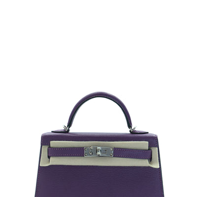 Hermes Mini Kelly II Sellier 20 Anemone Chevre Mysore with Palladium Hardware