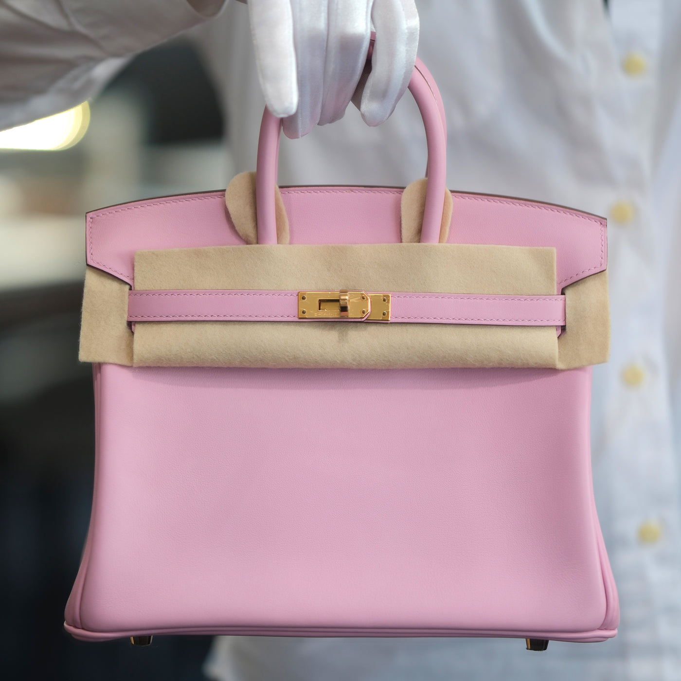 Hermes 2022 Birkin 25 Mauve Sylvestre Swift with Rose Gold Hardware