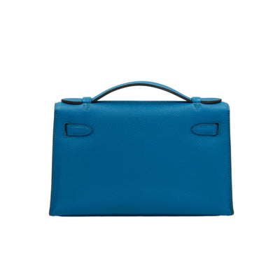 Hermes Kelly Pochette Bleu Izmir Epsom with Palladium Hardware
