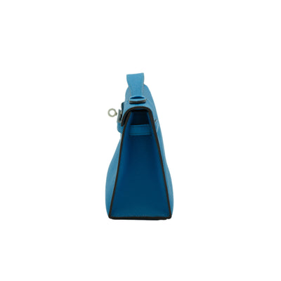 Hermes Kelly Pochette Bleu Izmir Epsom with Palladium Hardware