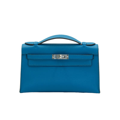 Hermes Kelly Pochette Bleu Izmir Epsom with Palladium Hardware