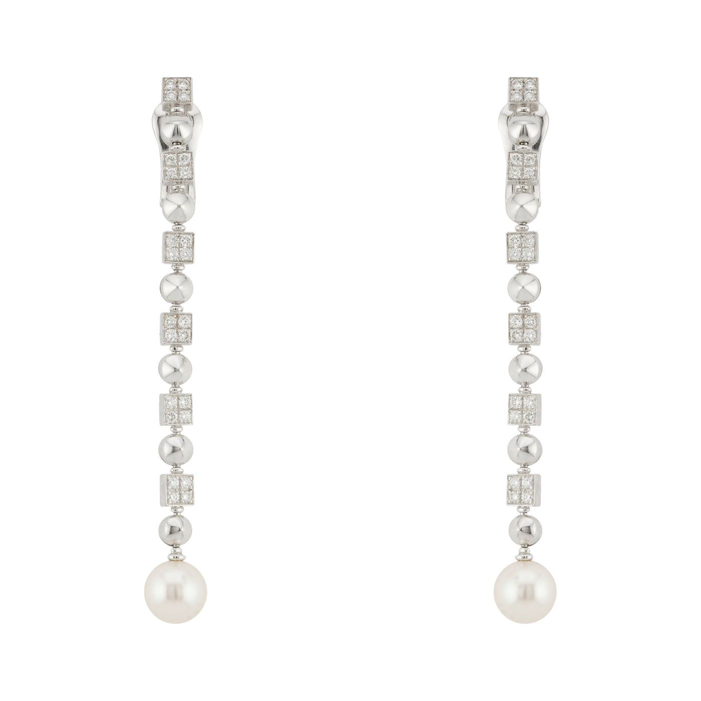 Bulgari 18K White Gold Diamond and Pearl Lucia Earrings
