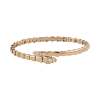 Bulgari 18K Rose Gold Serpenti Viper One-Coil Demi-Pavé Diamond Bracelet