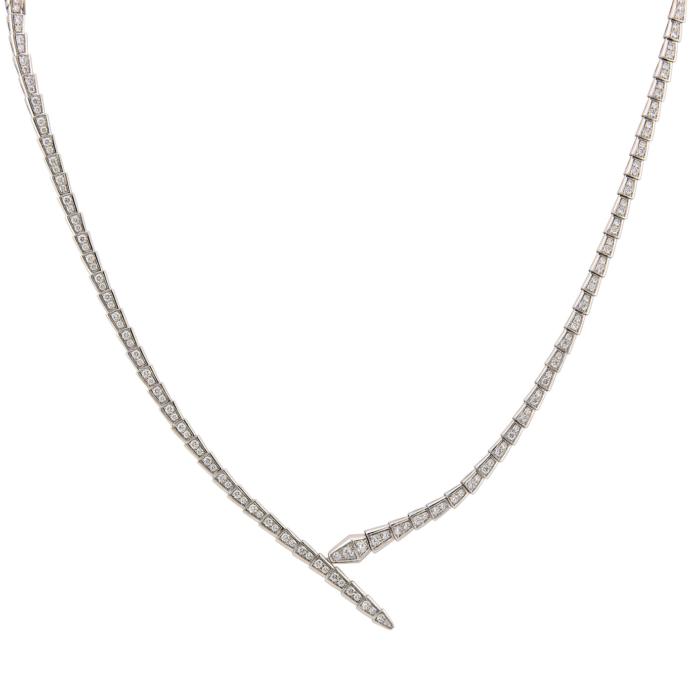 Bulgari 18K White Gold Serpenti Viper Necklace with Full Pave Diamonds