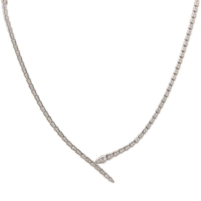 Bulgari 18K White Gold Serpenti Viper Necklace with Full Pave Diamonds