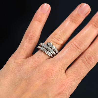 Bulgari 18K White Gold Serpenti Viper Two-Coil Ring with Full Pave Diamonds