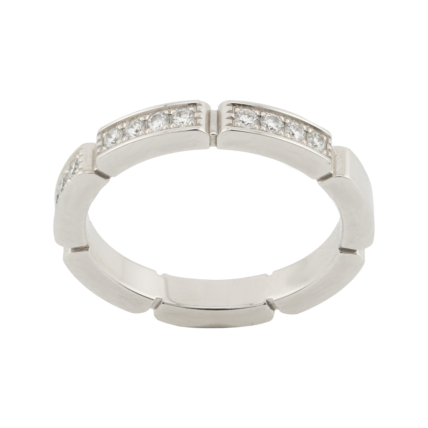 Cartier 18K White Gold Half-Paved Diamond Maillon Panthere Wedding Band