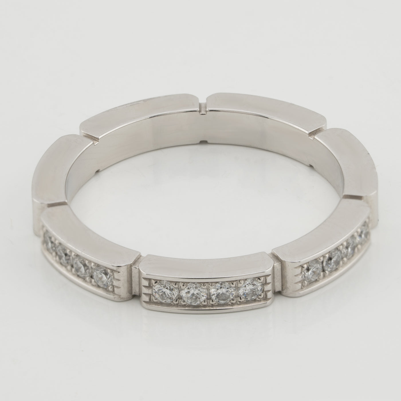 Cartier 18K White Gold Half-Paved Diamond Maillon Panthere Wedding Band