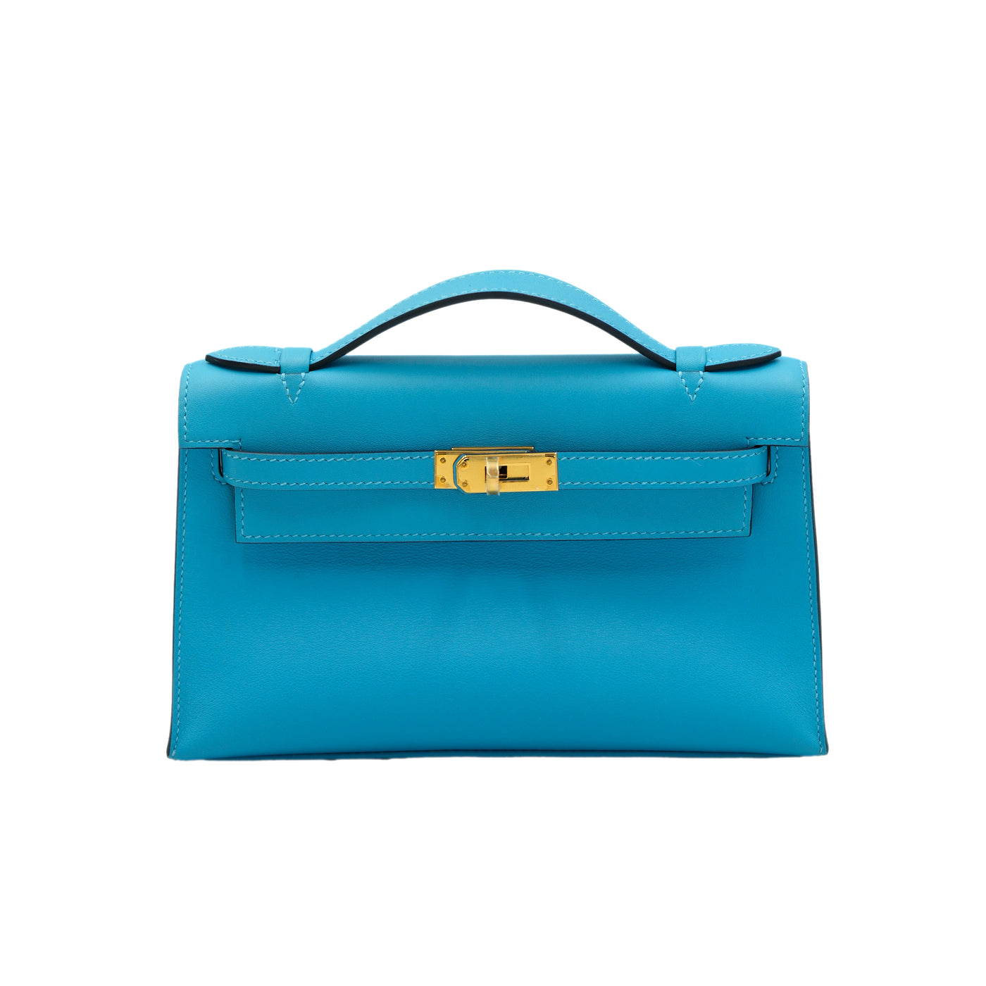 Hermes Kelly Pochette Celeste Swift with Gold Hardware