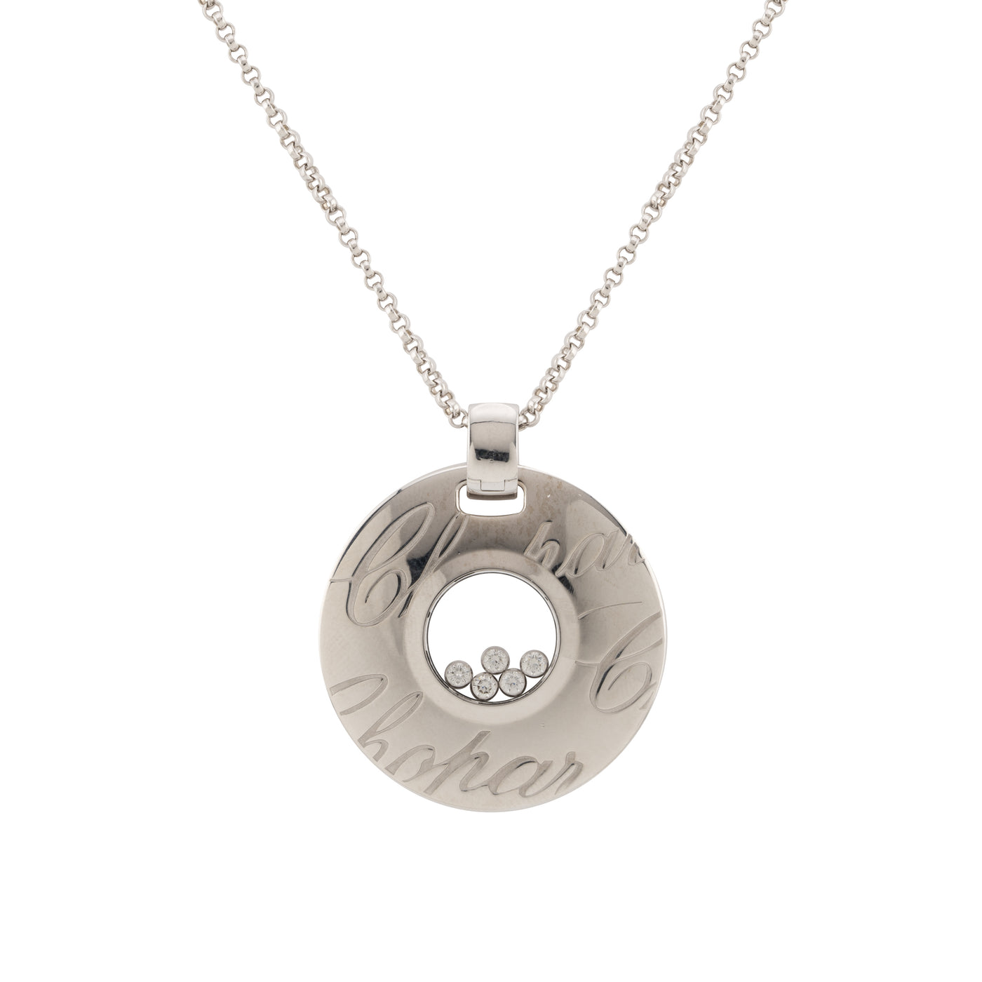 Chopard 18K White Gold Happy Diamonds Signature Disc Necklace
