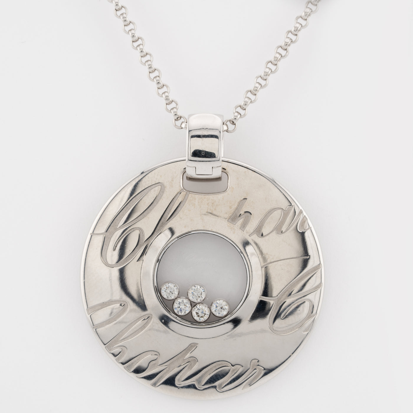 Chopard 18K White Gold Happy Diamonds Signature Disc Necklace
