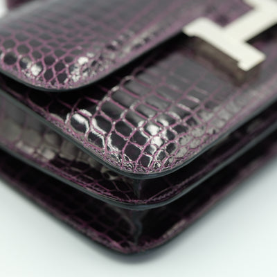 Hermes Constance Elan 25 Amethyst Shiny Niloticus Crocodile with Palladium Hardware