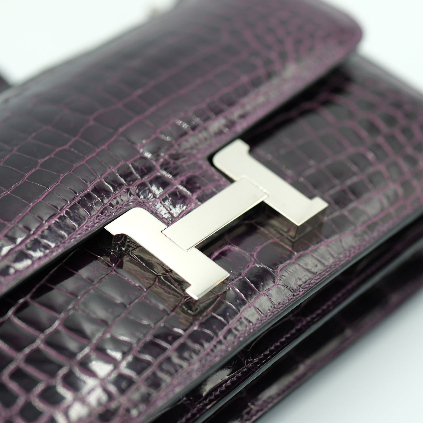 Hermes Constance Elan 25 Amethyst Shiny Niloticus Crocodile with Palladium Hardware