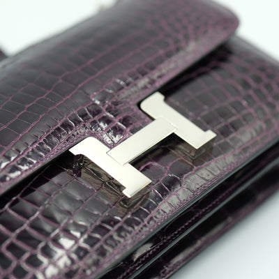 Hermes Constance Elan 25 Amethyst Shiny Niloticus Crocodile with Palladium Hardware