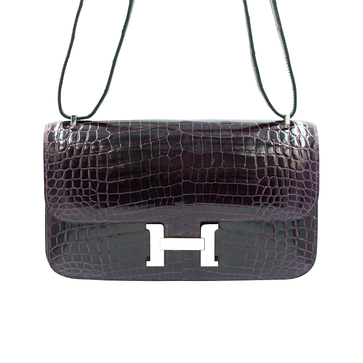 Hermes Constance Elan 25 Amethyst Shiny Niloticus Crocodile with Palladium Hardware