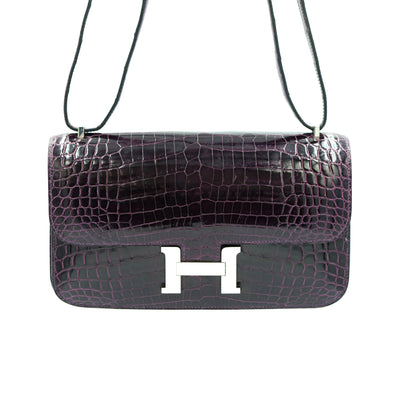 Hermes Constance Elan 25 Amethyst Shiny Niloticus Crocodile with Palladium Hardware
