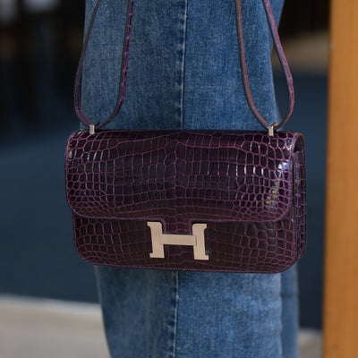 Hermes Constance Elan 25 Amethyst Shiny Niloticus Crocodile with Palladium Hardware