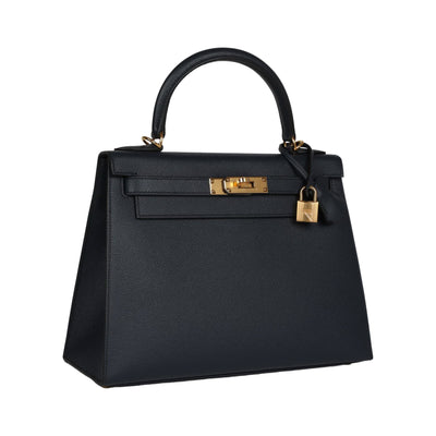 Hermes Kelly Sellier 28 Bleu Indigo Epsom Gold Hardware