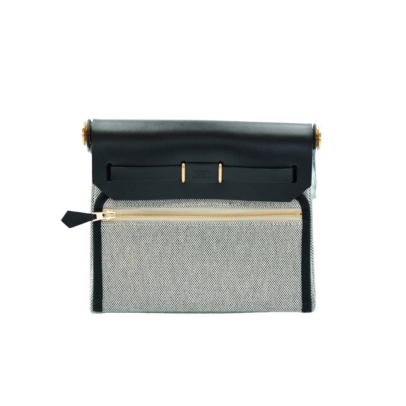 Hermes 2025 Herbag Zip 20 Mini Ecru-Noir and Noir H Canvas/Cowhide with Gold Hardware
