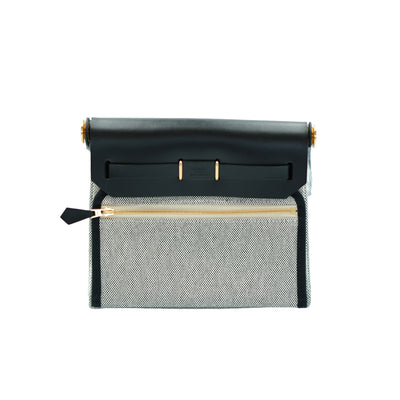 Hermes 2025 Herbag Zip 20 Mini Ecru-Noir and Noir H Canvas/Cowhide with Gold Hardware