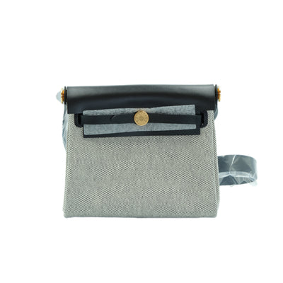 Hermes 2025 Herbag Zip 20 Mini Ecru-Noir and Noir H Canvas/Cowhide with Gold Hardware